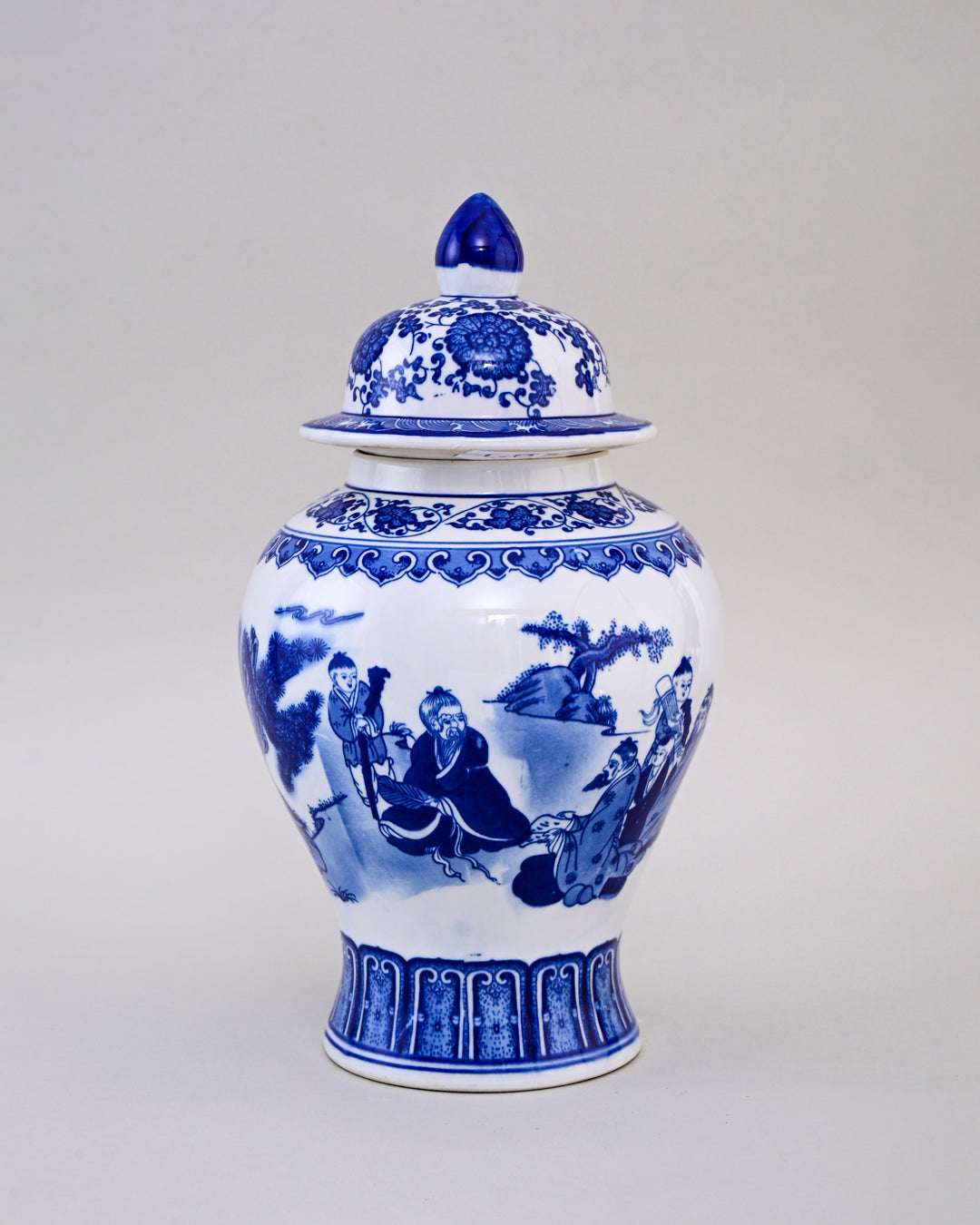 Blue and White Scholar Scene Temple Jar