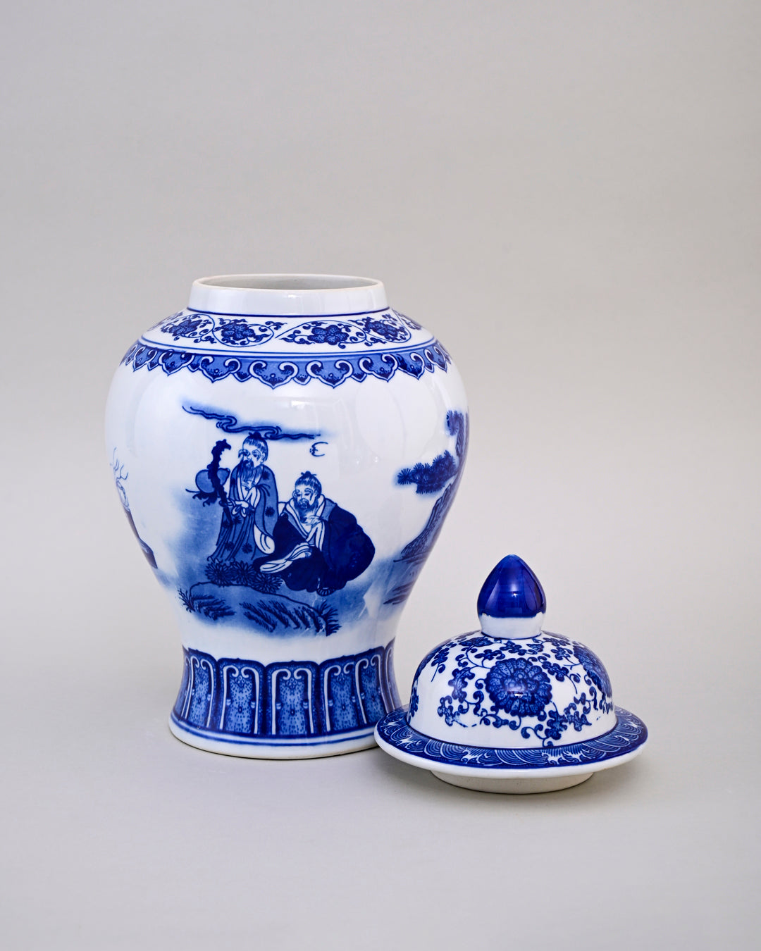 Blue and White Scholar Scene Temple Jar