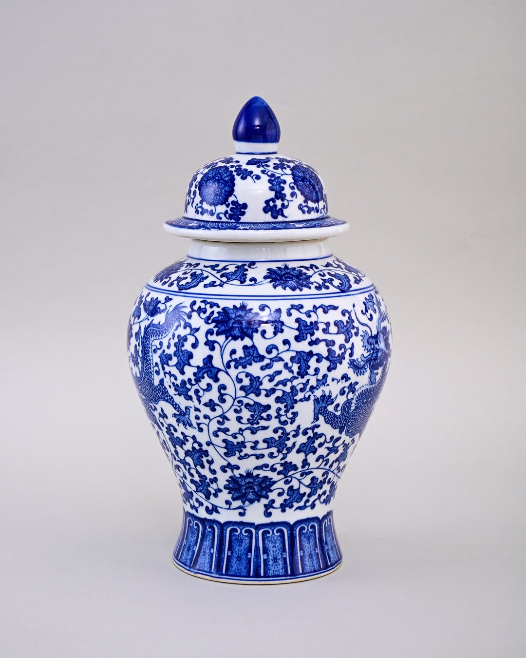 Blue and White Floral Motifs Temple Jar