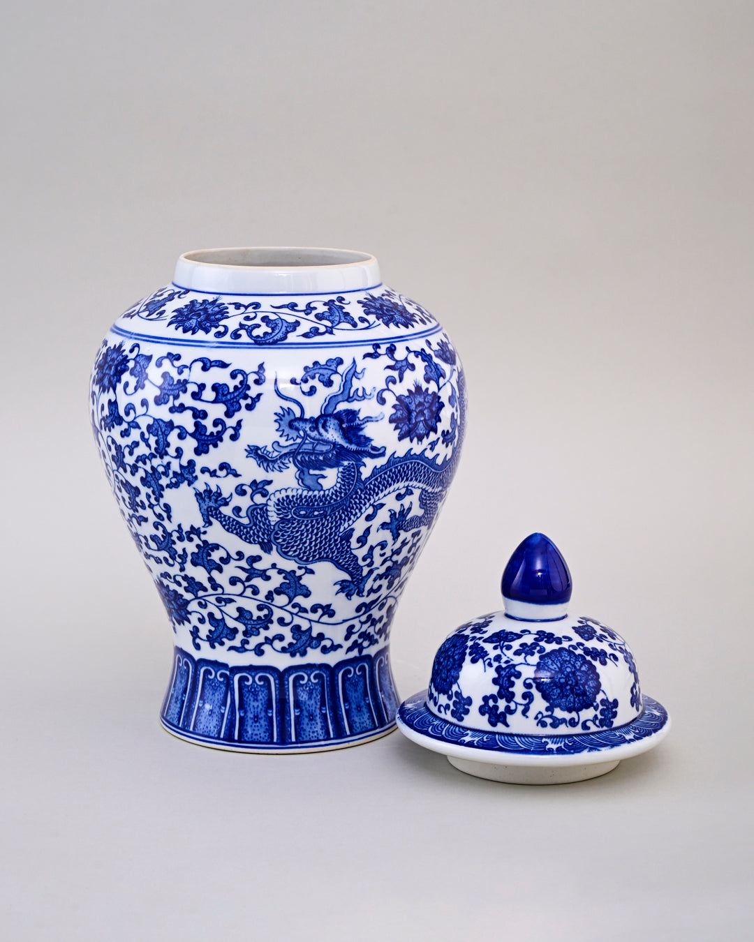 Blue and White Dragon Motif Temple Jar
