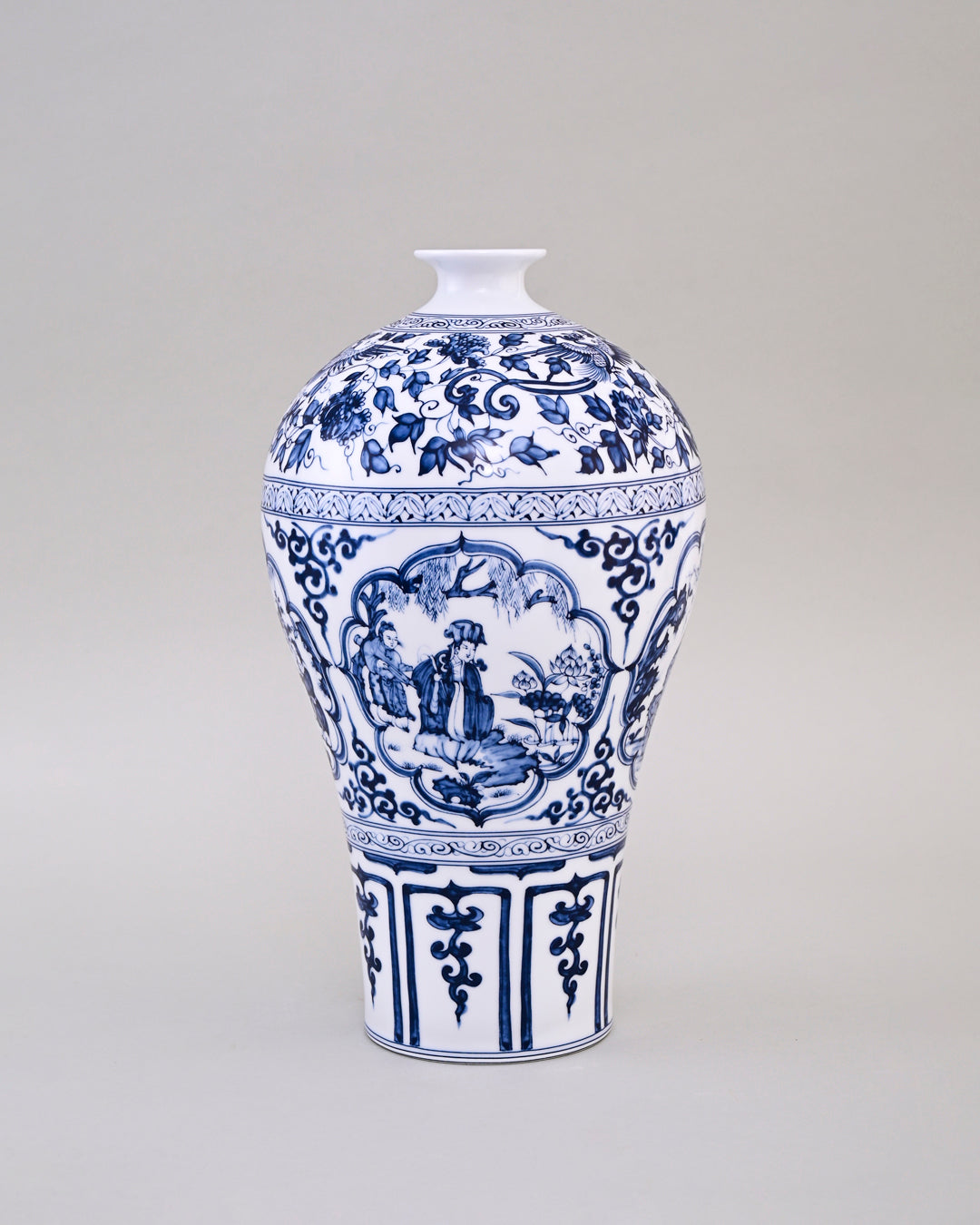Courtly Scene Blue & White Porcelain Vase