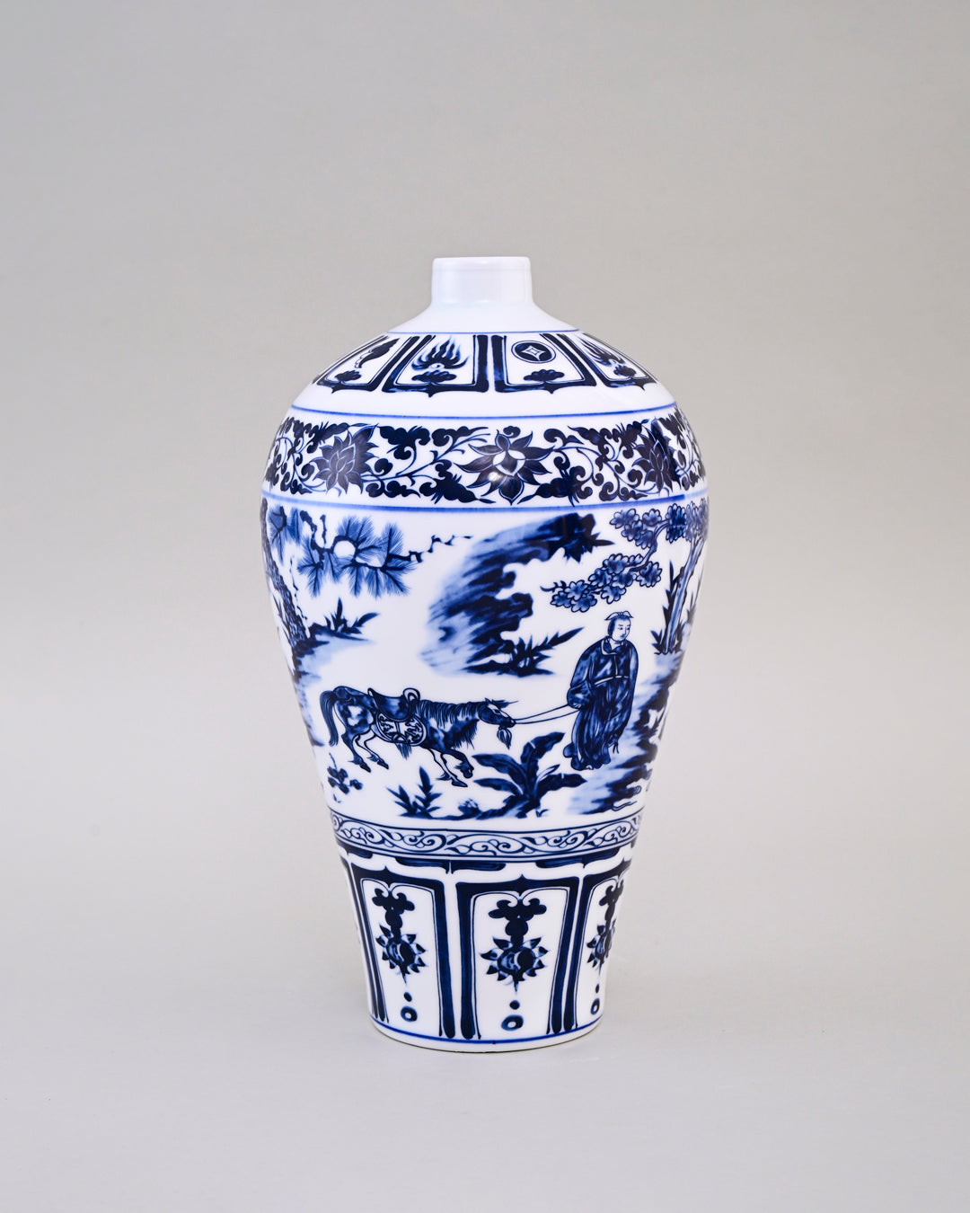 Pastoral Scene Blue & White Porcelain Vase