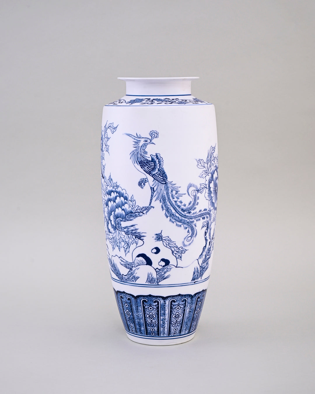 Elegant Blue & White Floral Bird Ceramic Vase