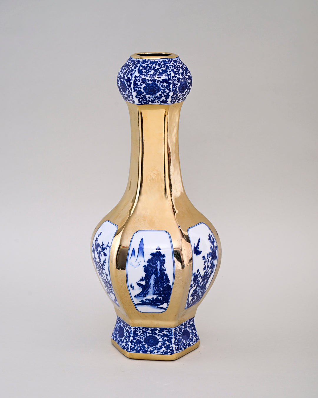 Swallowtail Long Neck Golden Trim Porcelain Vase
