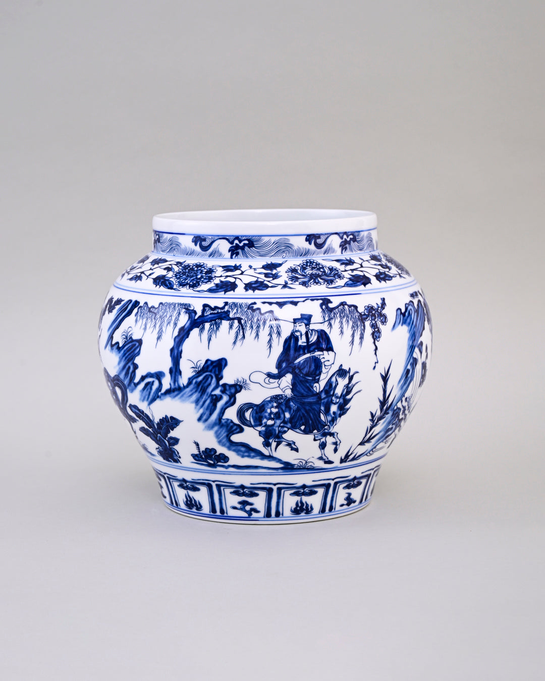Horseman Scene Blue & White Porcelain Vase