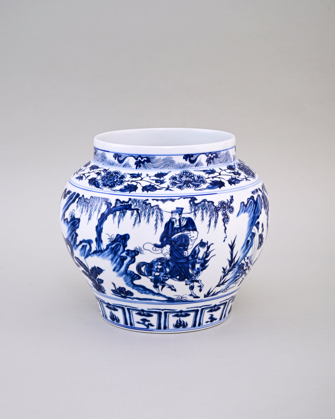 Horseman Scene Blue & White Porcelain Vase