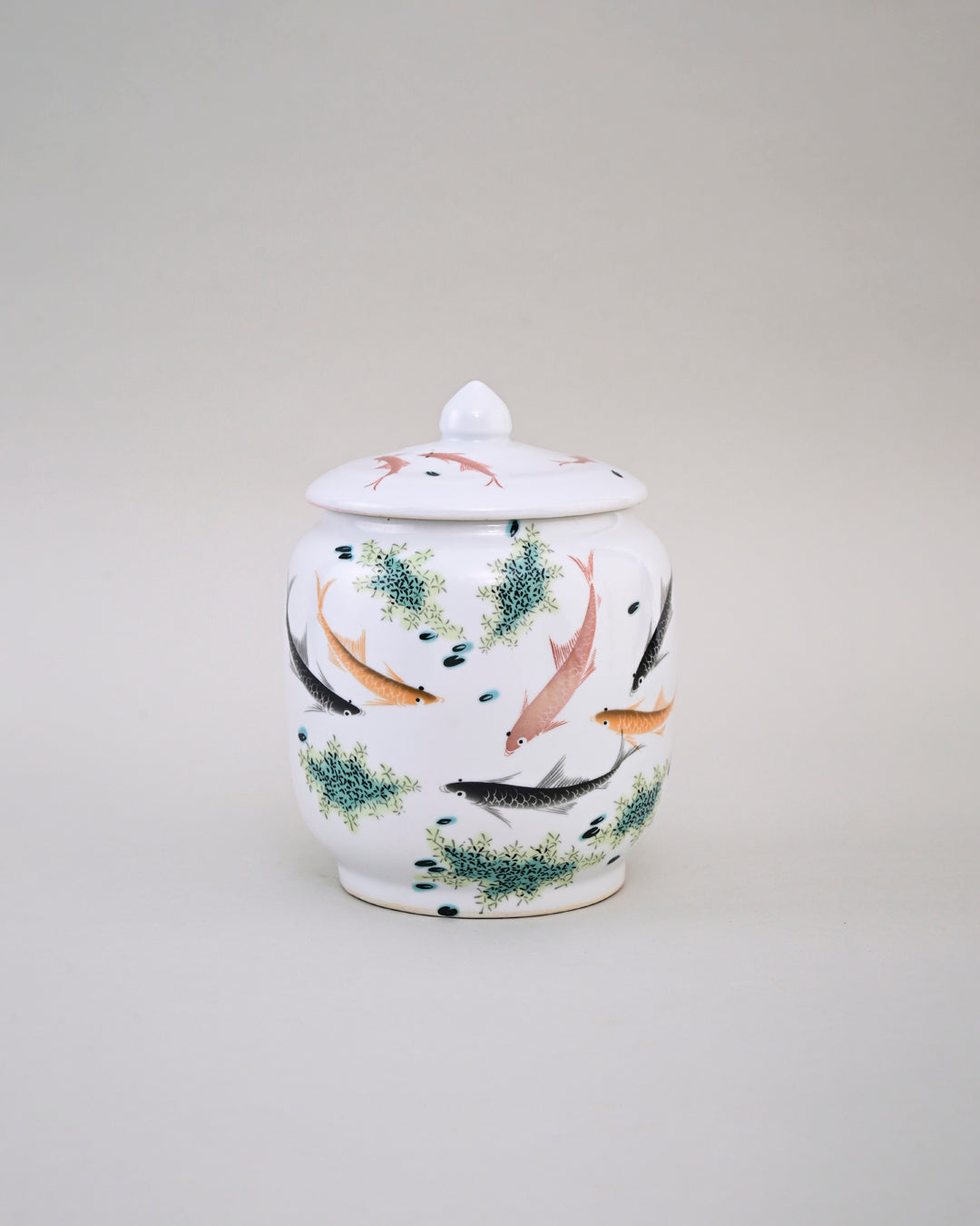 Koi Fish Ceramic Storage Jar With Lid