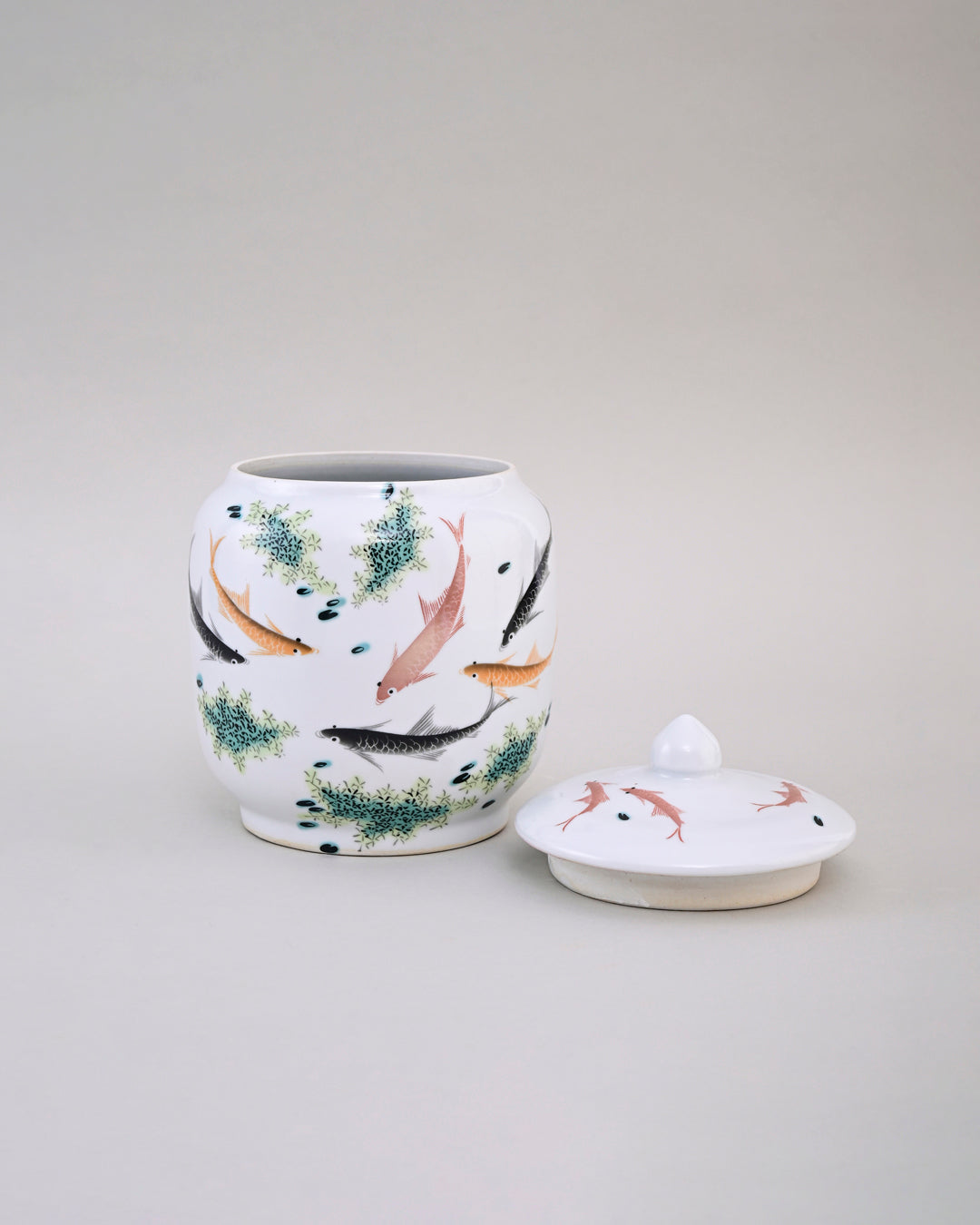 Koi Fish Ceramic Storage Jar With Lid