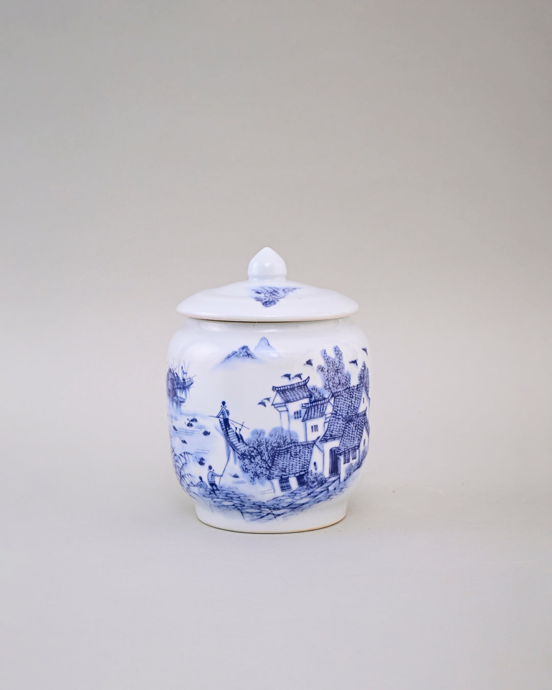 Blue and White Landscap Storage Jar
