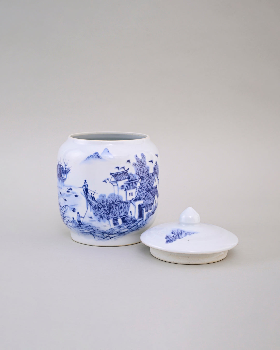 Blue and White Landscap Storage Jar