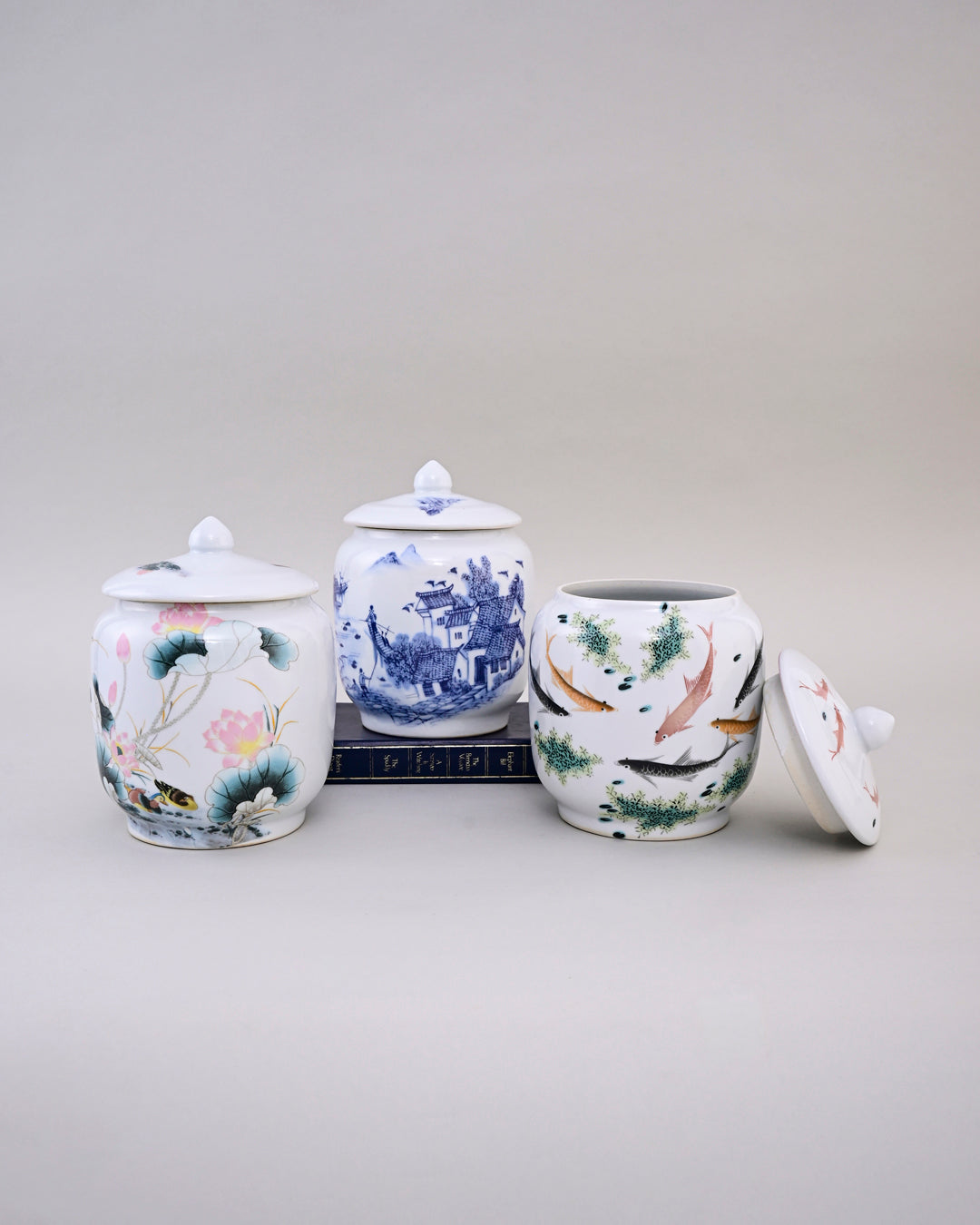 Koi Fish Ceramic Storage Jar With Lid