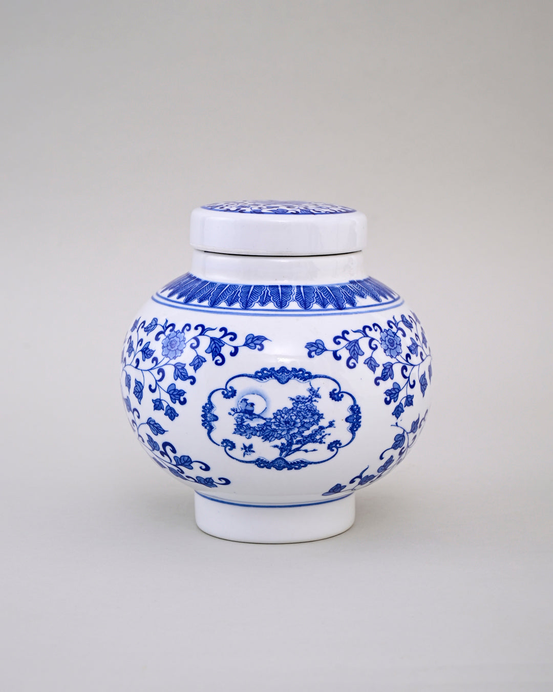 Blue Floral Porcelain Storage Jar with Lid