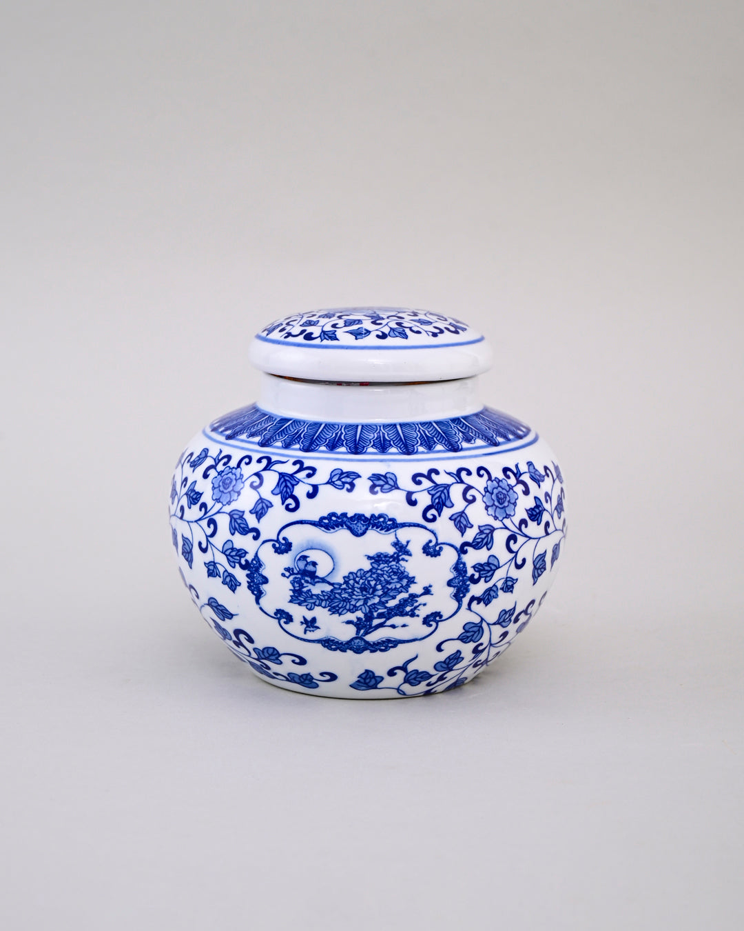 Blue & White Floral Motif Storage Jar