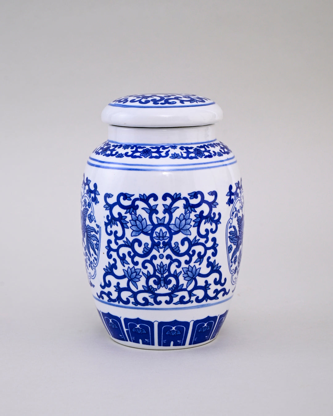 Blue & White Fish Motif Storage Jar