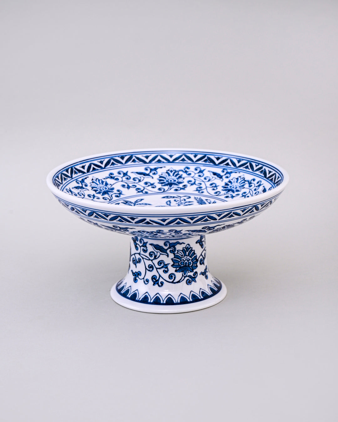 Blue and White Pedestal Decorative Bowl - Big