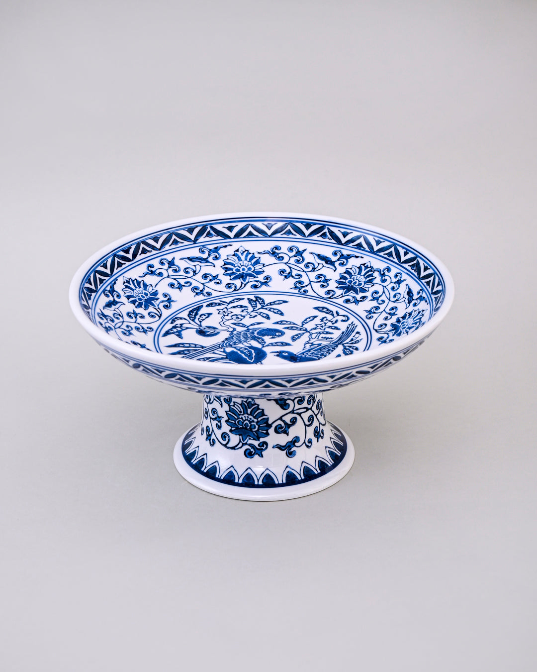 Blue and White Pedestal Decorative Bowl - Big