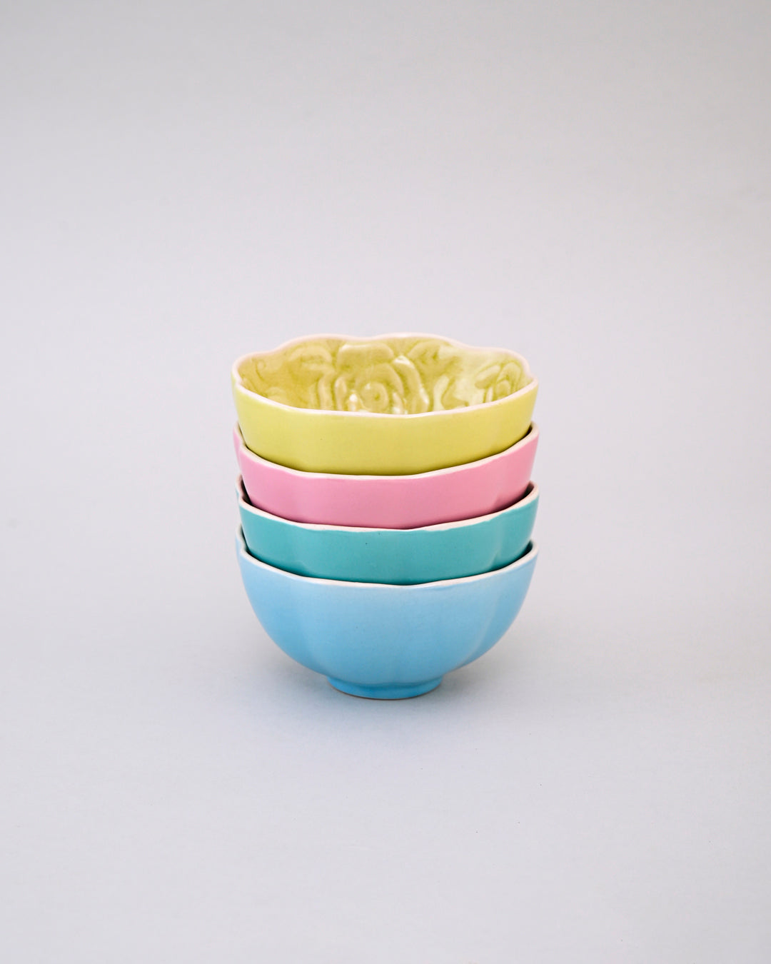 Rosé Bloom Embossed Ceramic Bowl - Set Of 4