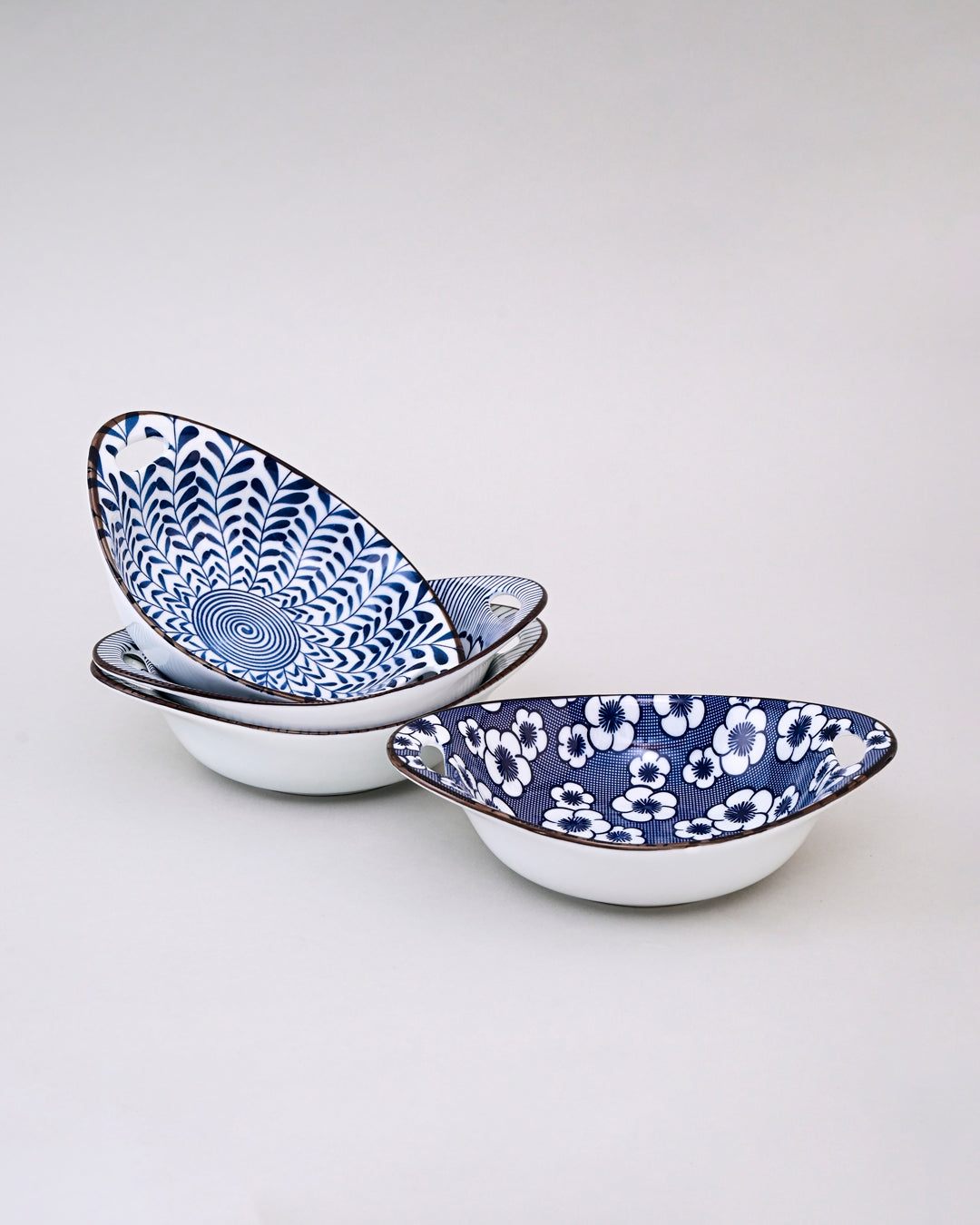 Indigo Aura Handled Serving Bowl - Set Of 4