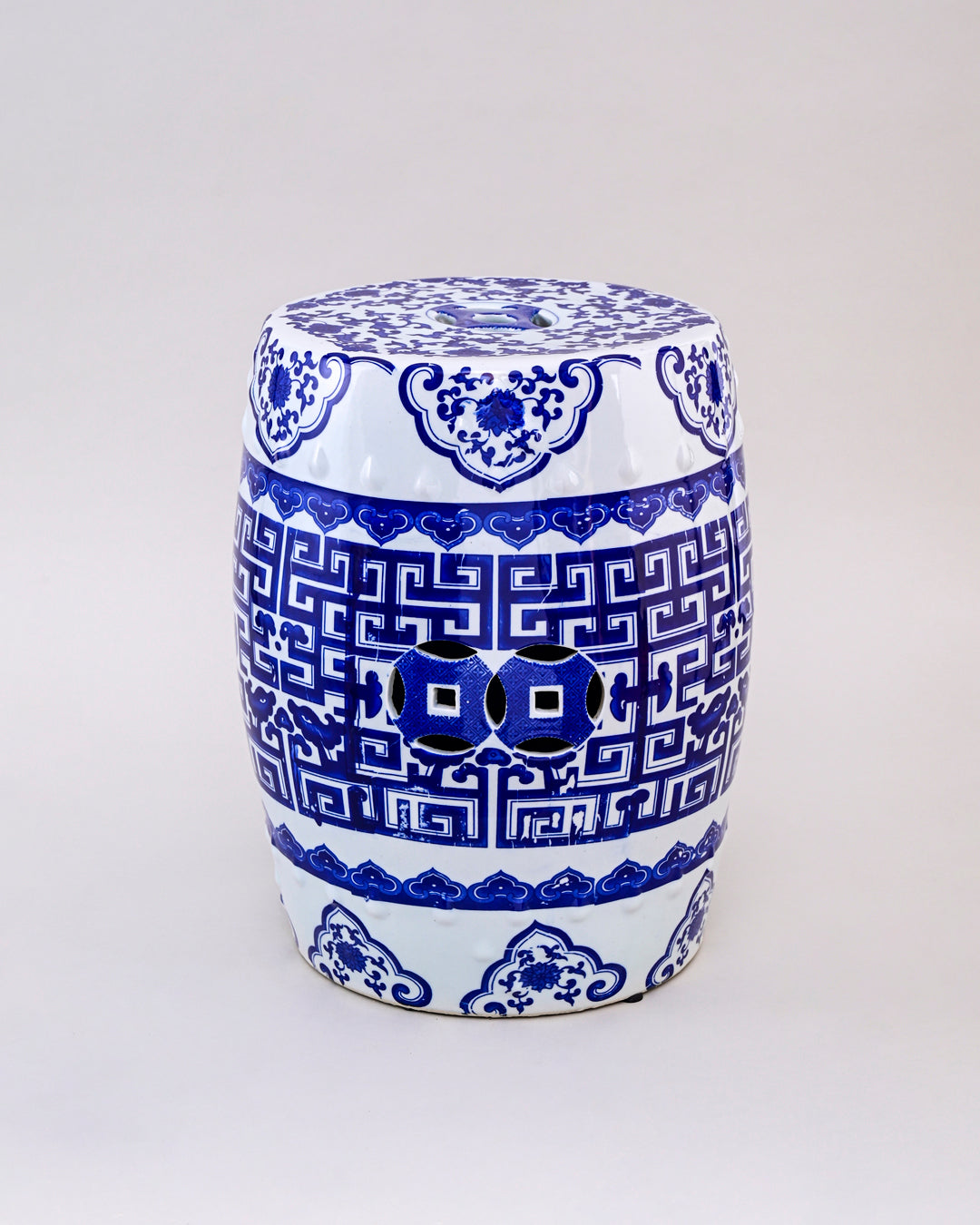 Blue Geometric Porcelain Garden Stool