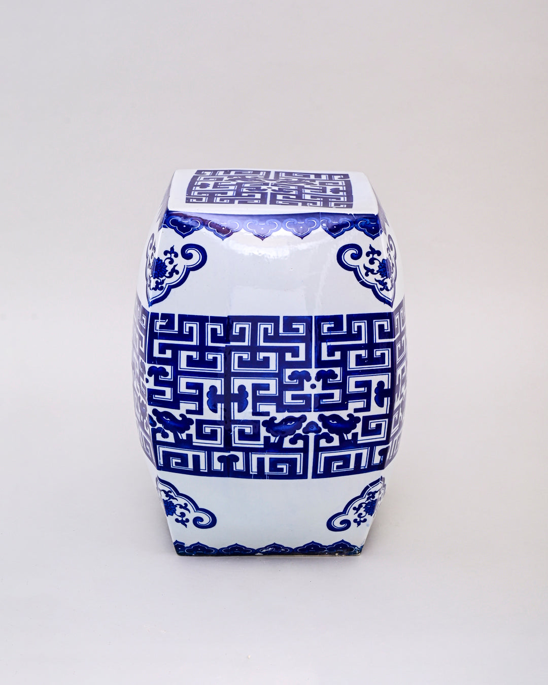 Blue & White Geometric Garden Stool