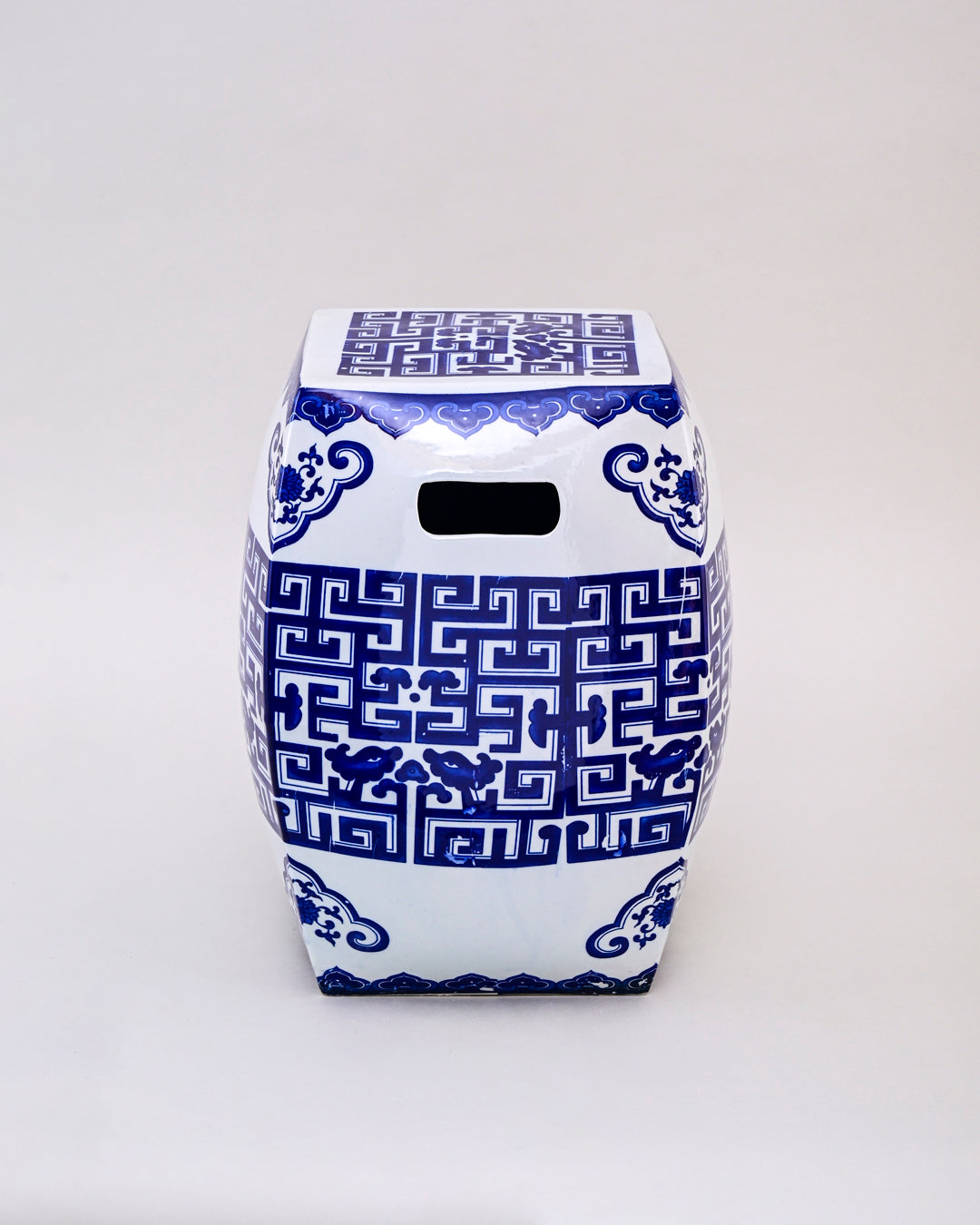 Blue & White Geometric Garden Stool