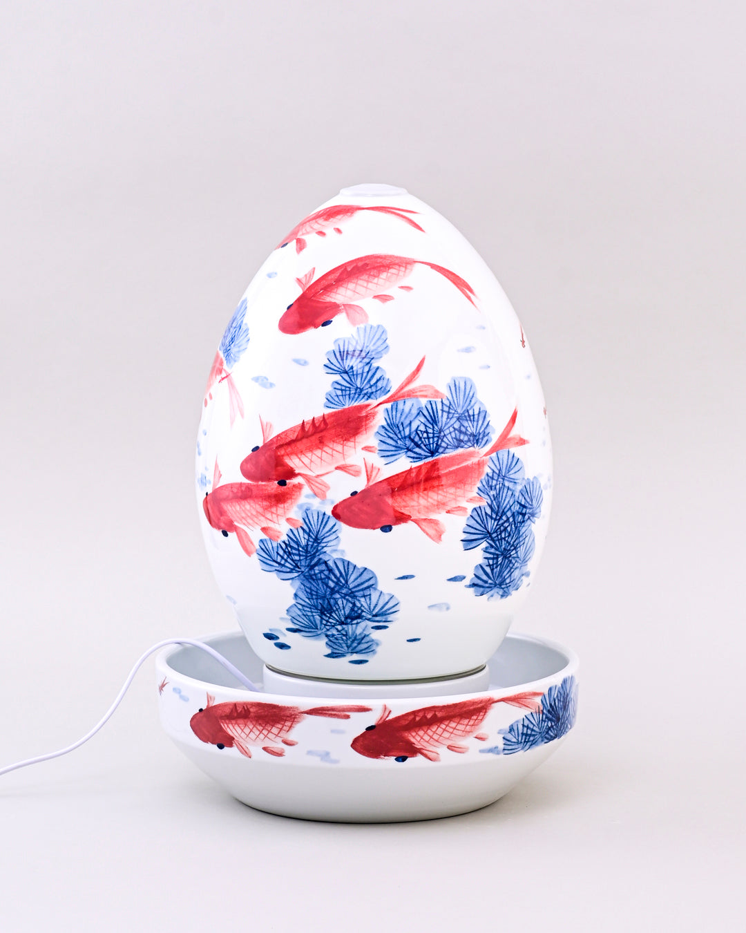 Koi Fish Serenity Ceramic Fountain Lamp