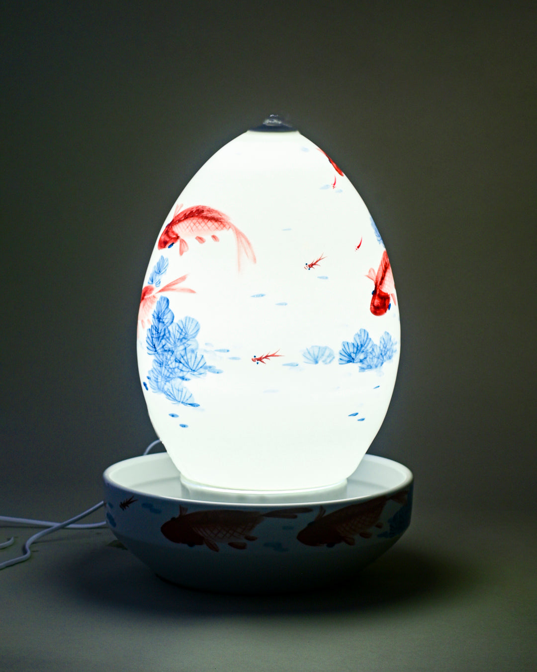 Koi Fish Serenity Ceramic Fountain Lamp