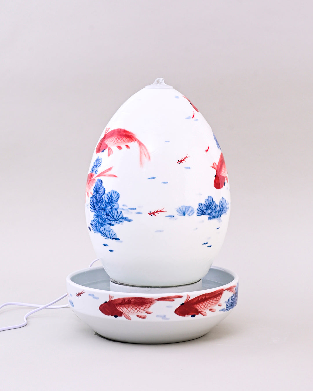 Koi Fish Serenity Ceramic Fountain Lamp