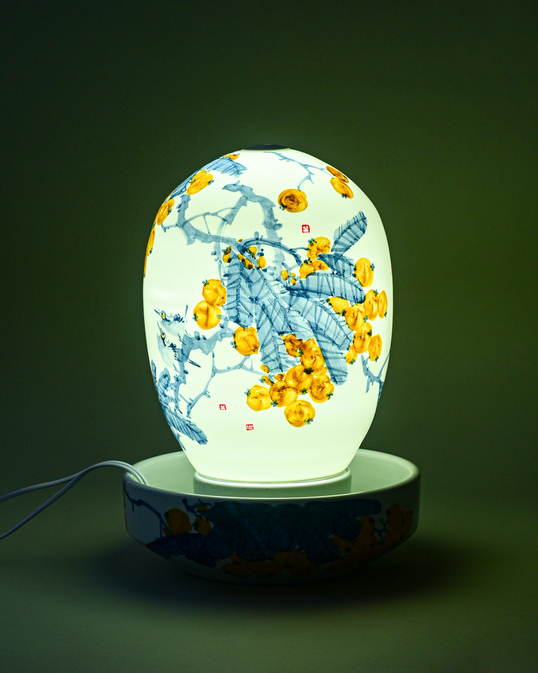 Golden Blossom Serenity Ceramic Fountain Lamp