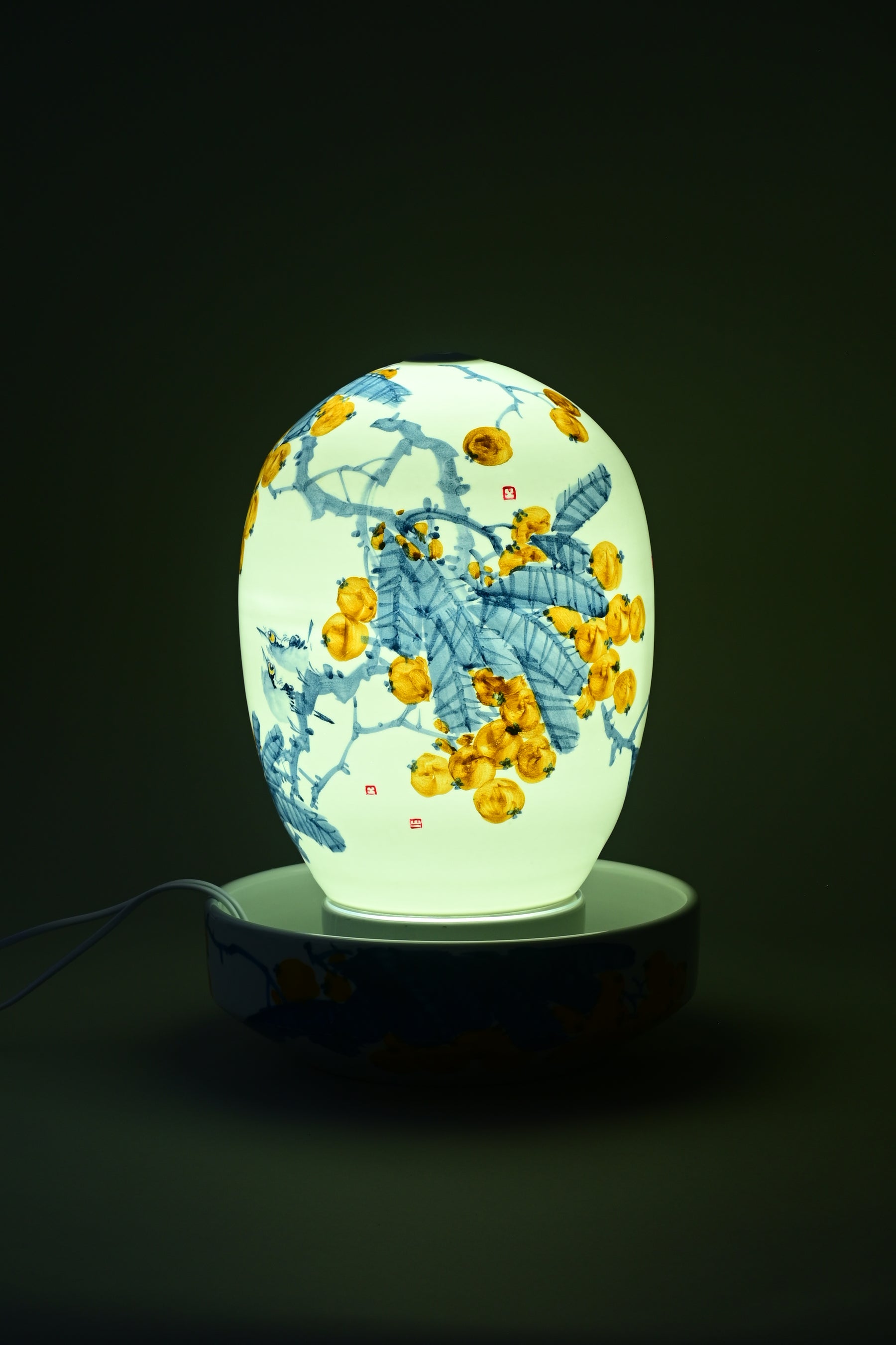 Golden Blossom Serenity Ceramic Fountain Lamp