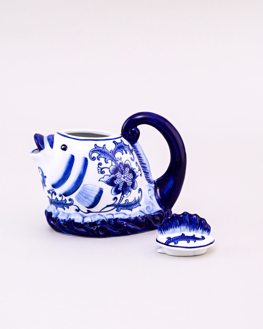 Blue & White Fish Motif Tea Kettle