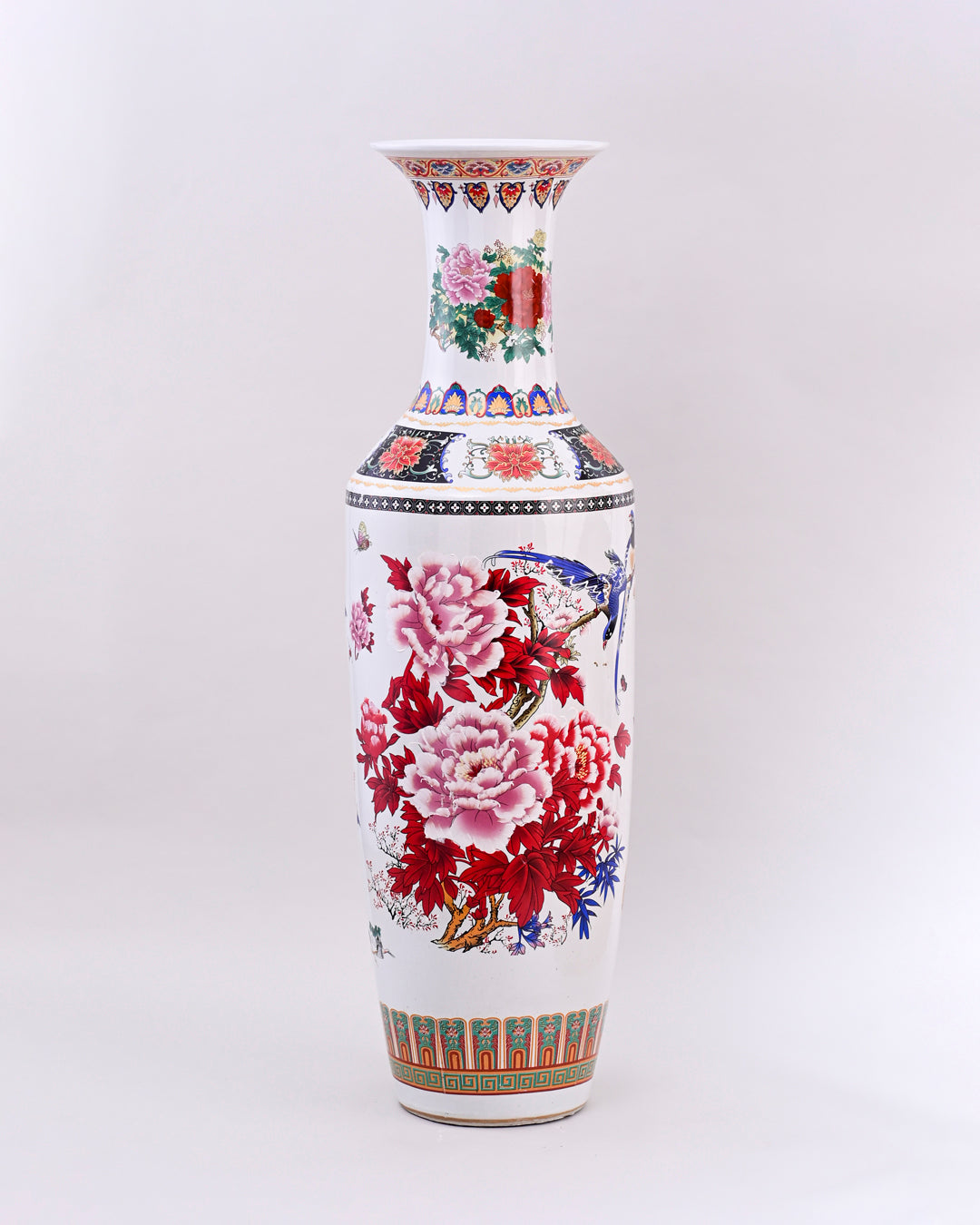 Majestic Peacock & Blossom Tall Floor Vase