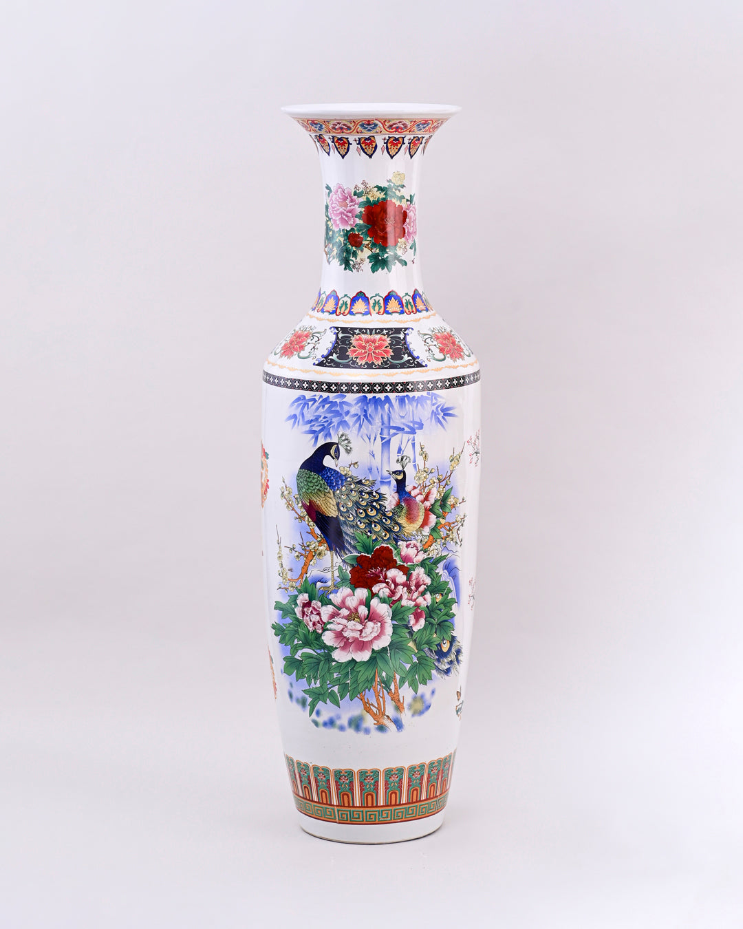 Majestic Peacock & Blossom Tall Floor Vase
