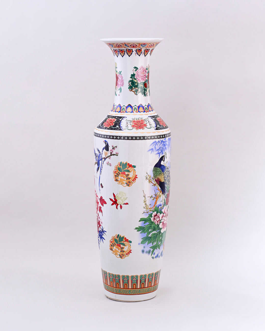 Majestic Peacock & Blossom Tall Floor Vase