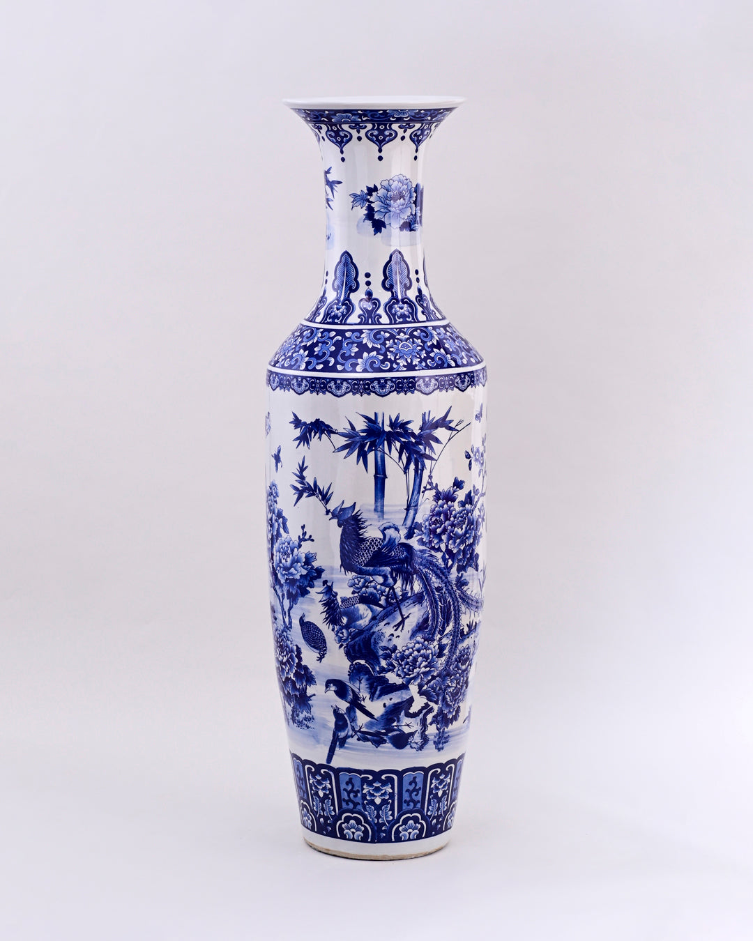 Tranquil Bamboo & Blossom Blue Tall Floor Vase