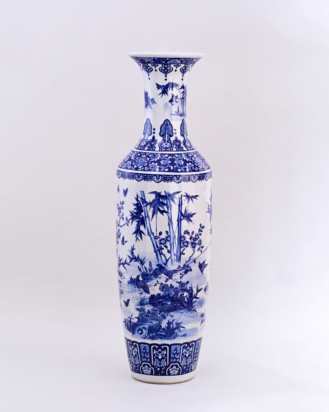 Tranquil Bamboo & Blossom Blue Tall Floor Vase