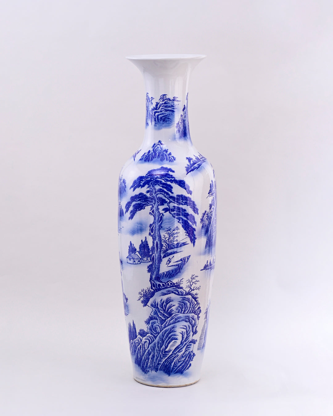 Serene Pavilion Blue & White Tall Floor Vase