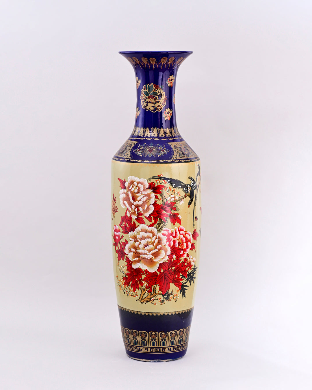 Imperial Peacock & Blossom Tall Floor Vase