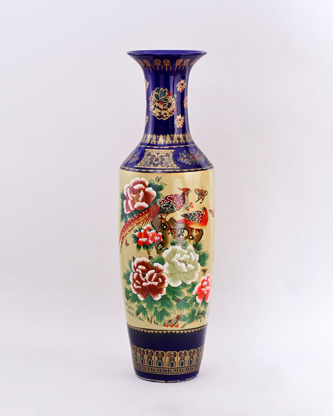 Imperial Peacock & Blossom Tall Floor Vase