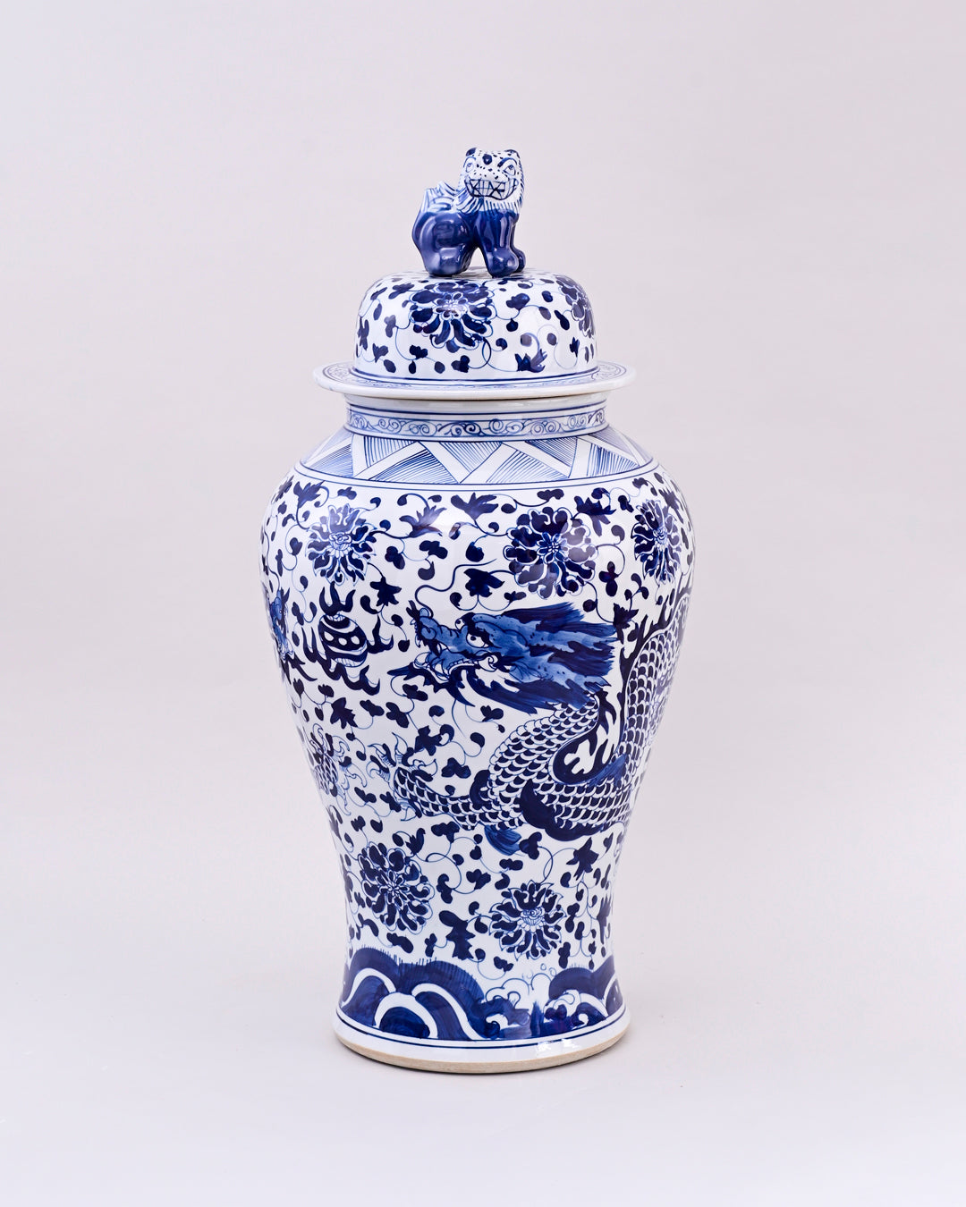 Flared Dragon Foo Dog Temple Jar