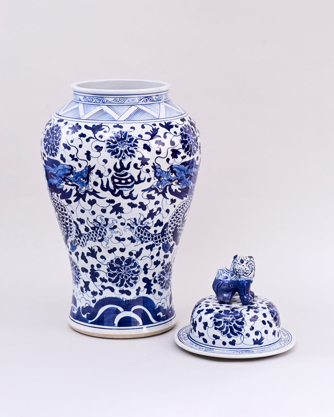 Flared Dragon Foo Dog Temple Jar