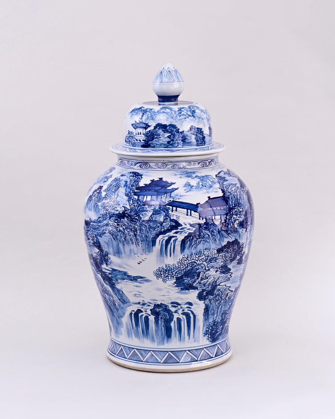 Majestic Waterfalls Blue & White Temple Jar