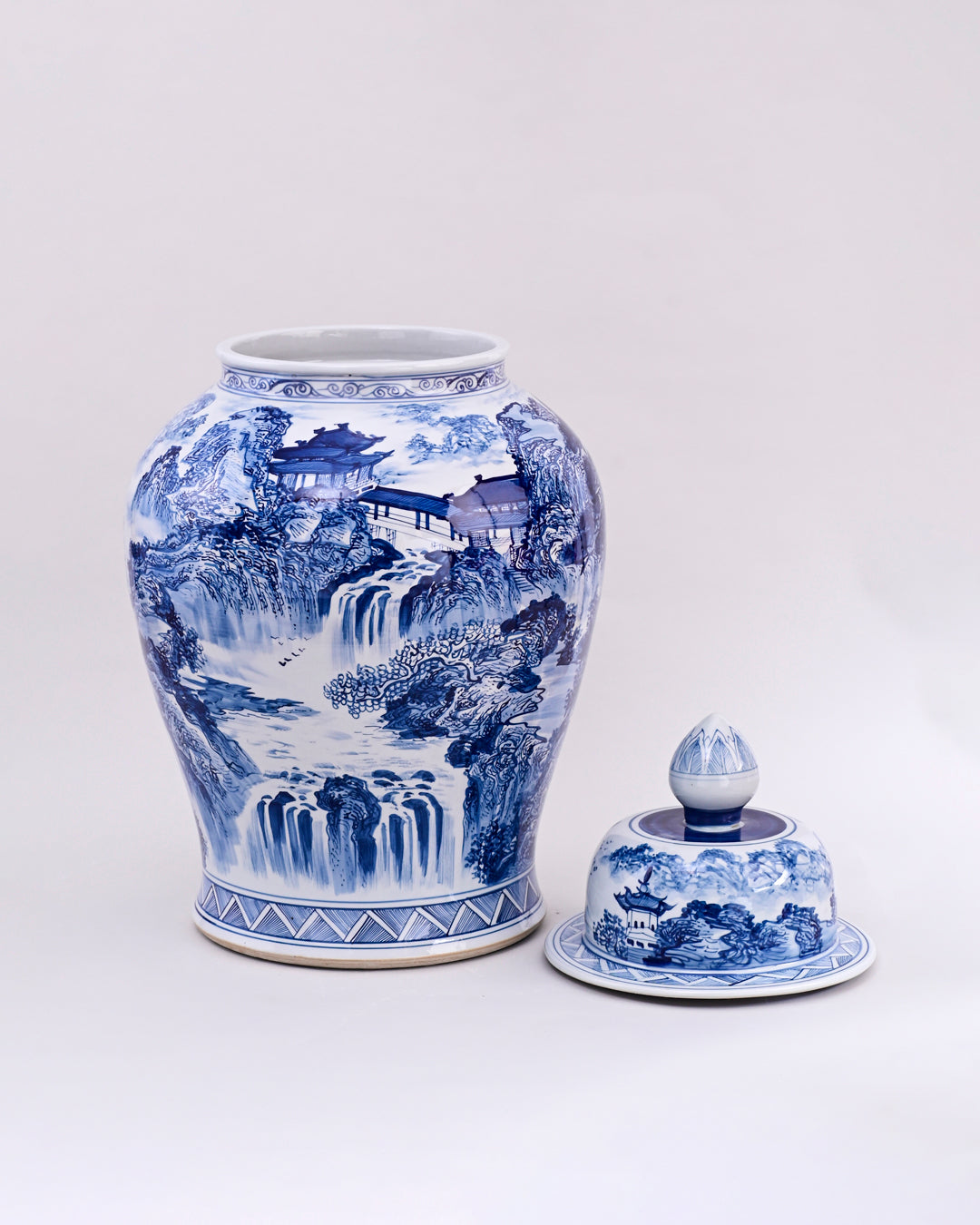 Majestic Waterfalls Blue & White Temple Jar