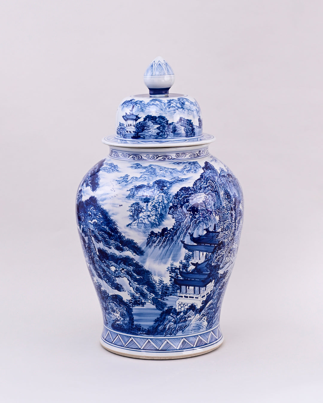 Majestic Waterfalls Blue & White Temple Jar