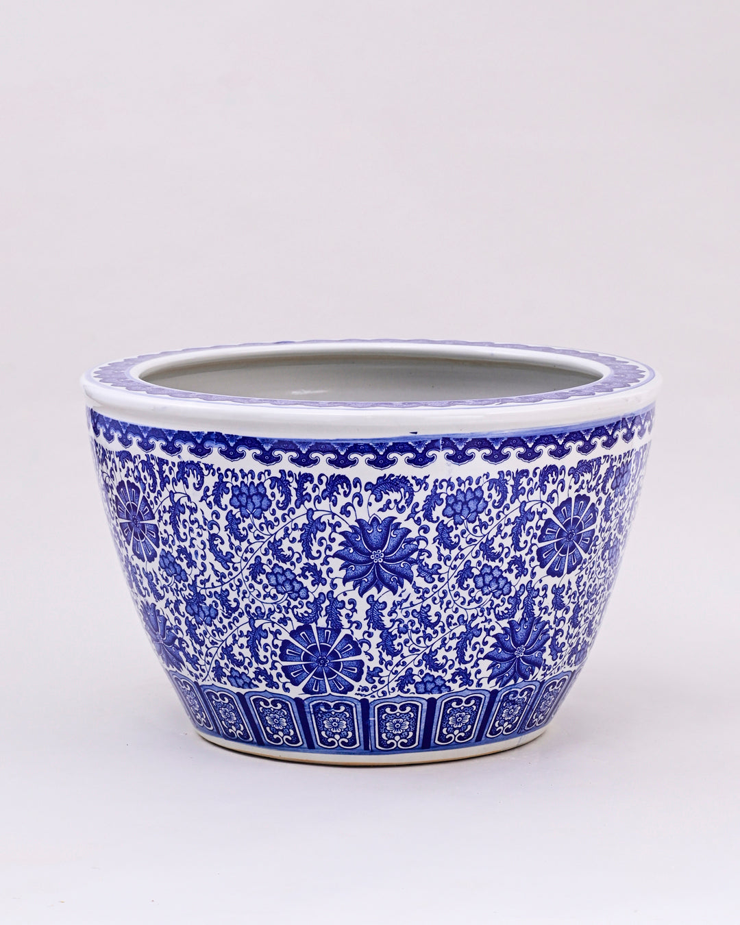 Ornate Blossom Motifs Blue & White Planter