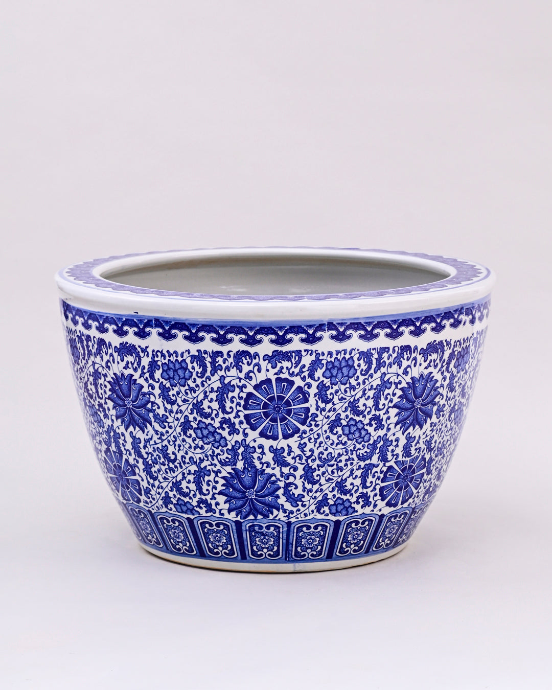 Ornate Blossom Motifs Blue & White Planter