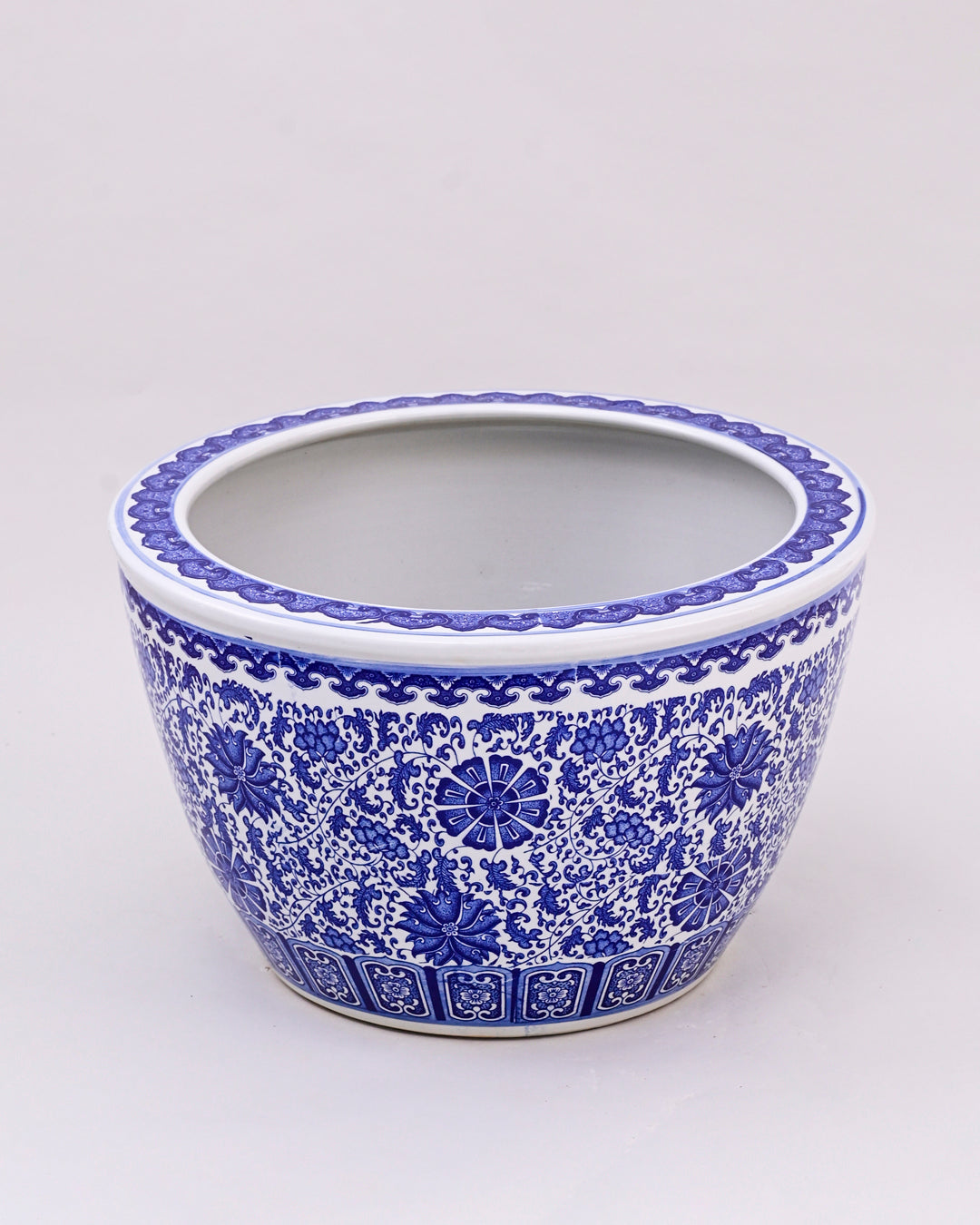 Ornate Blossom Motifs Blue & White Planter