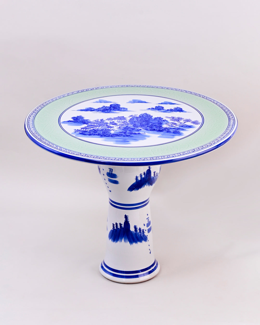 Blue Willow Landscape Porcelain Center Table