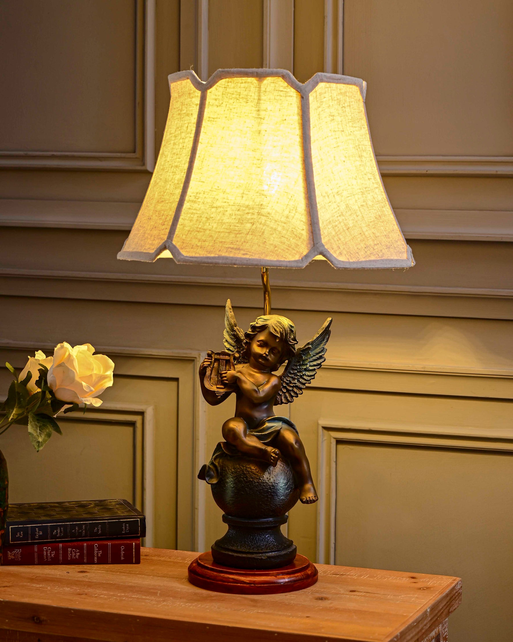 Cherub Playing Harp Table Lamp