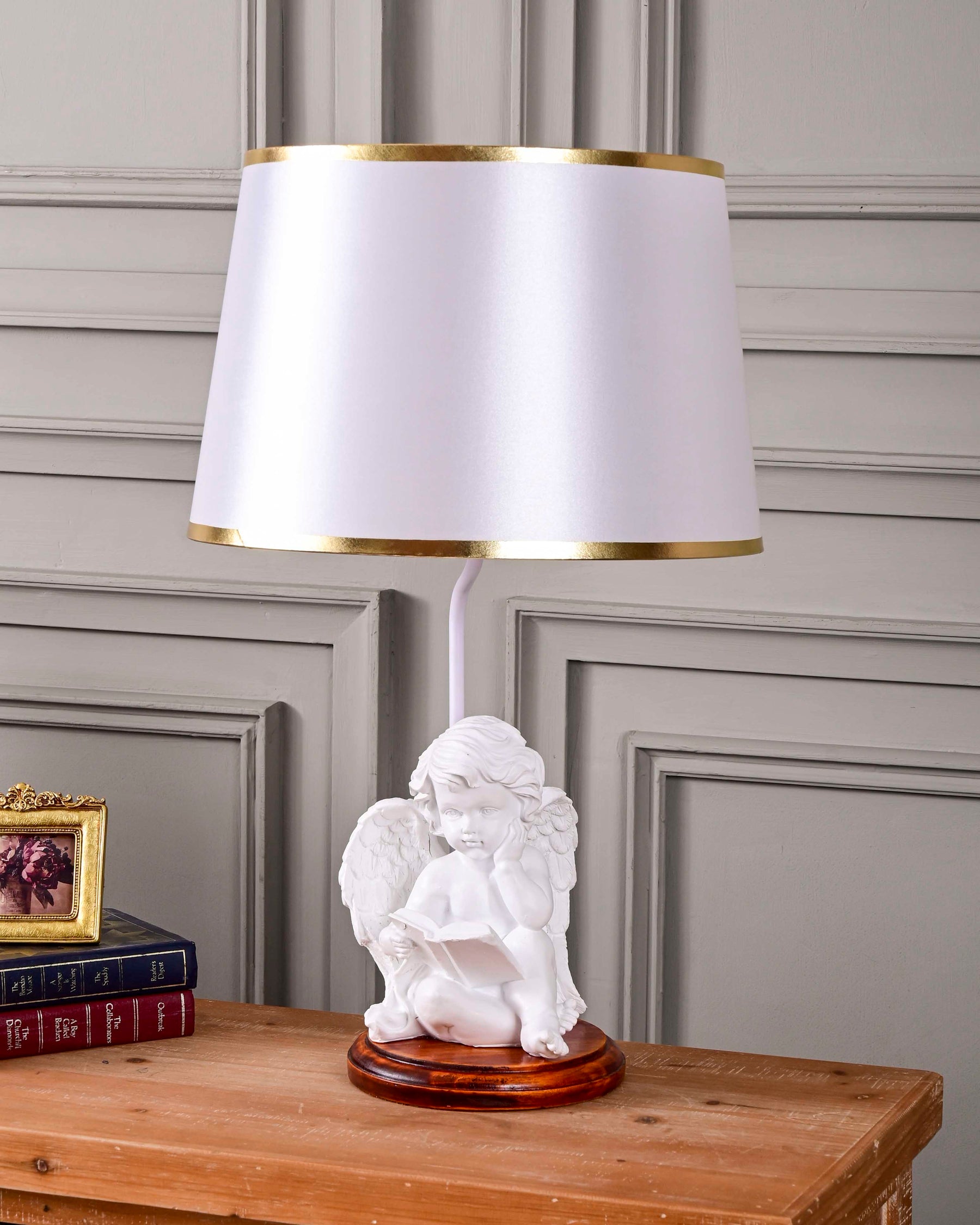 Book Reading Angel Cherub Table Lamp
